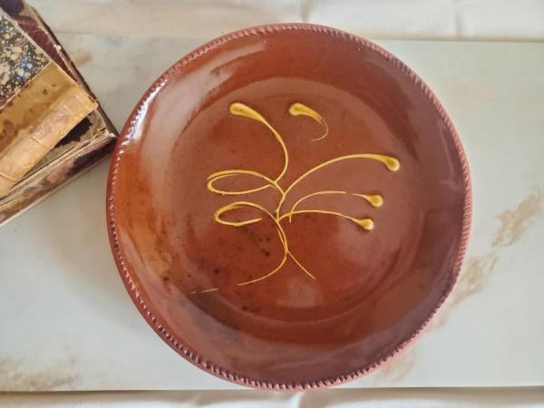 Redware 11 in. Plate with Feather Pattern, Antiqued