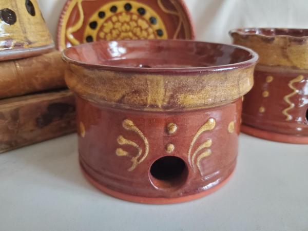  Handmade Redware Soap Dish with Feather Motif