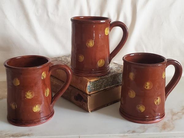 Handmade Redware Mugs (3) with Yellow Dots