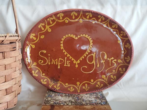 Oval Redware Platter with "Simple Gifts" motif