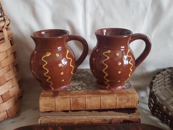 Redware Mugs (2), Squiggles and Dots Pattern