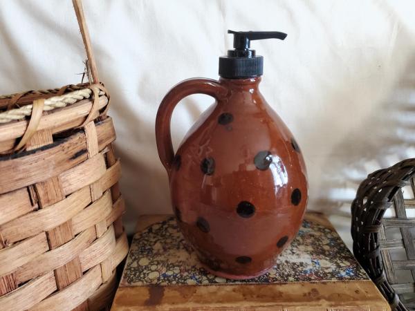 Redware Soap or Lotion Dispenser Jug with Black Dots