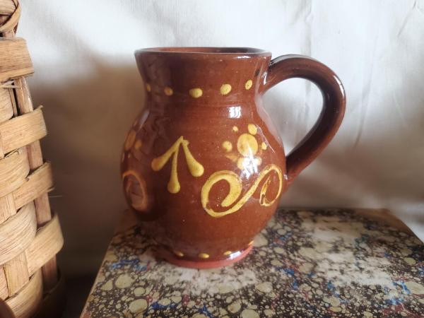 Redware Mug with Slip Pattern, Handmade