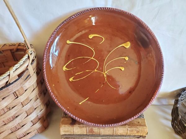 Redware 11 in. Plate with Feather Motif, Antiqued