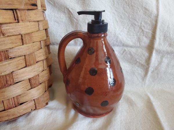 Redware Soap or Lotion Dispenser Jug with Black Dots