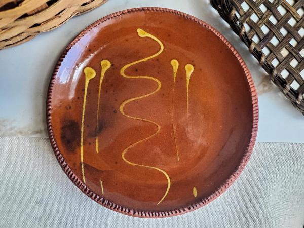  Slip-Decorated Redware 11 in. Plate with Traditional Motif
