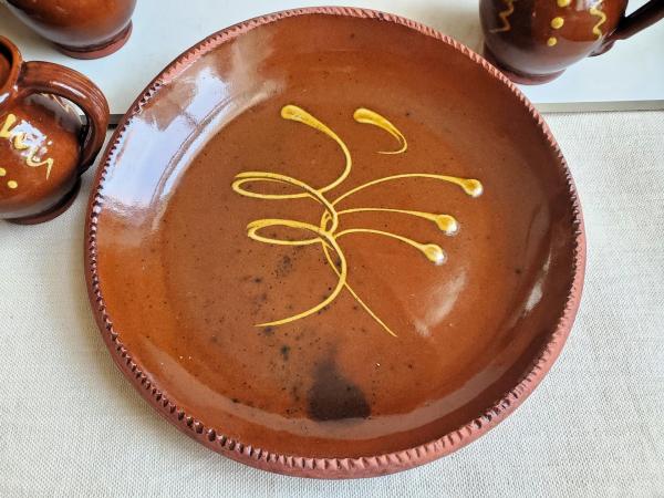  Slip-Decorated Redware 11 in. Plate with Feather Motif