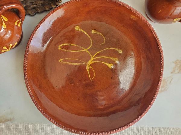  Slip-Decorated Redware 11 in. Plate with Feather Motif