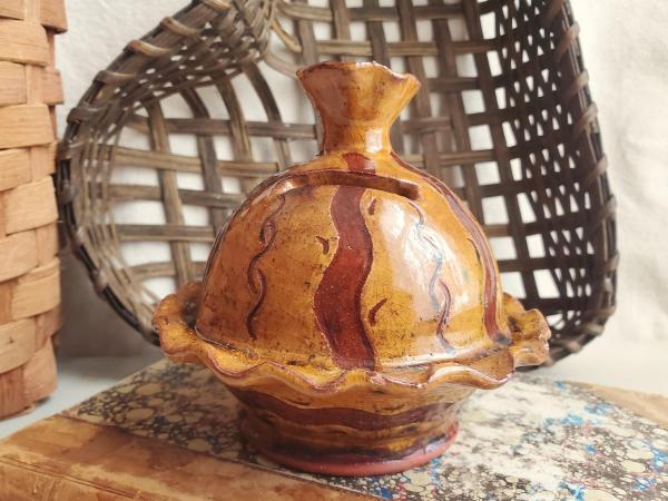 Redware Bank, One-of-a-Kind with Sgrafitto Pattern