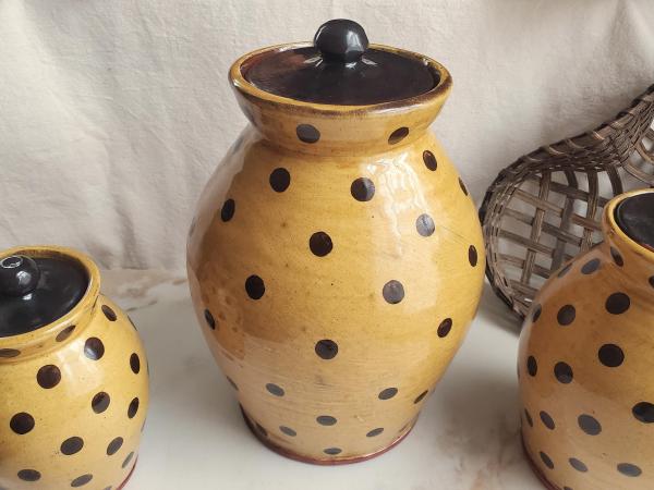 Redware 10.50 inch Jar with Black Dots, Wheel Thrown Pottery
