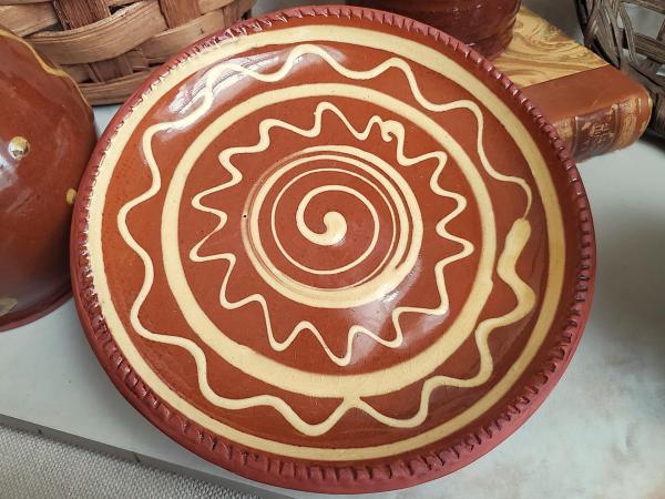 Redware 7 in. Plate, Slipware Pattern
