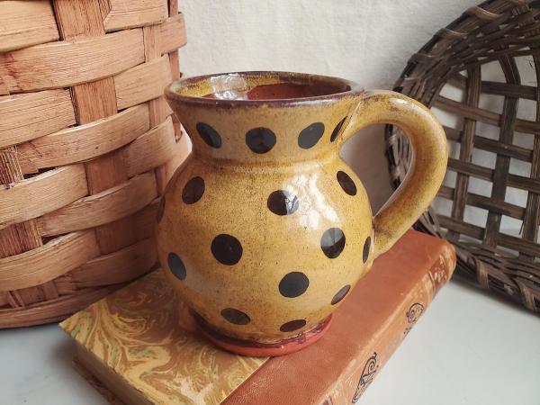 Redware Mug with Black Dots Pattern