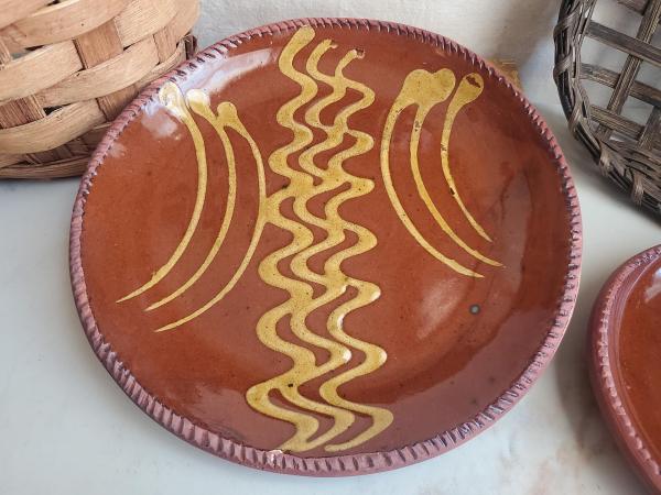  Slip-Decorated Redware 9 in. Plate with Traditional Motif