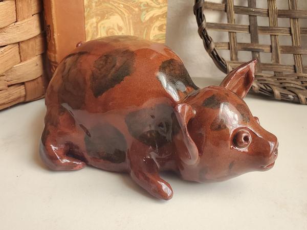 Redware Piglet with Black Splotches