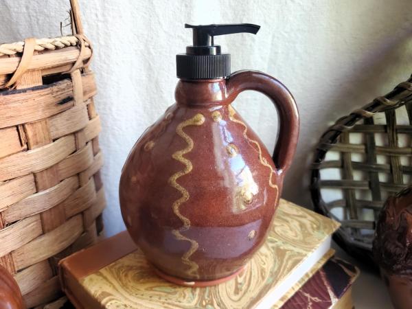 Redware Soap/Lotion Dispenser Jug with Squiggles and Dots