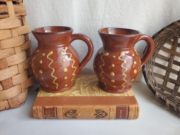 Redware Mugs (2) with Squiggles and Dots