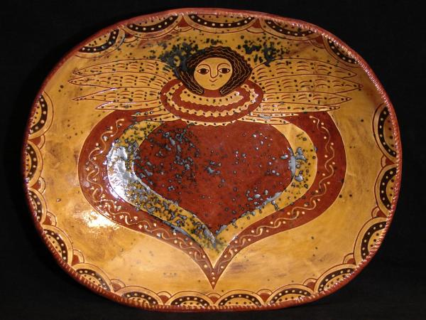 Custom Order Kulina Folk Art Redware Trencher with Angel with Wings Motif