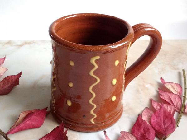 Redware 12 oz. mug, Squiggles and Dots Pattern