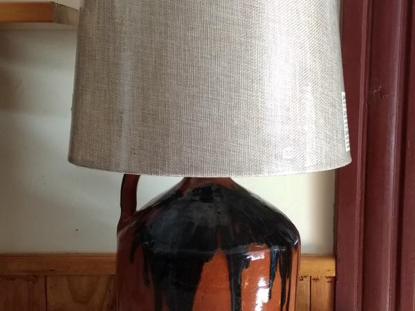 Redware Lamp with Black Overglaze and Lead-Free Glaze