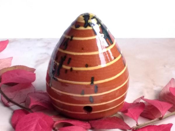 Redware Bee Skep with Slip Decoration