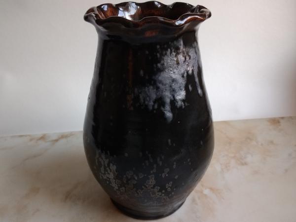 Redware Vase with Lead Free Black Glaze and Gray Drips, Pied Potter Hamelin