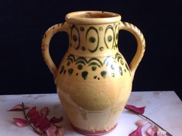 Redware Vase Decorated with a Green Stamped Pattern