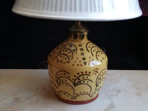 Redware Table Lamp with Slip Stamped Motif