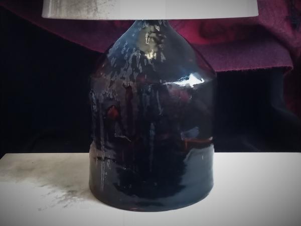 Redware Table Lamp with Metal Gray Accents, Handmade by Pied Potter Hamelin