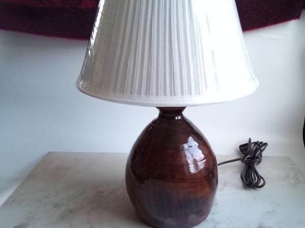 Redware Table Lamp with Brushed Black Accents