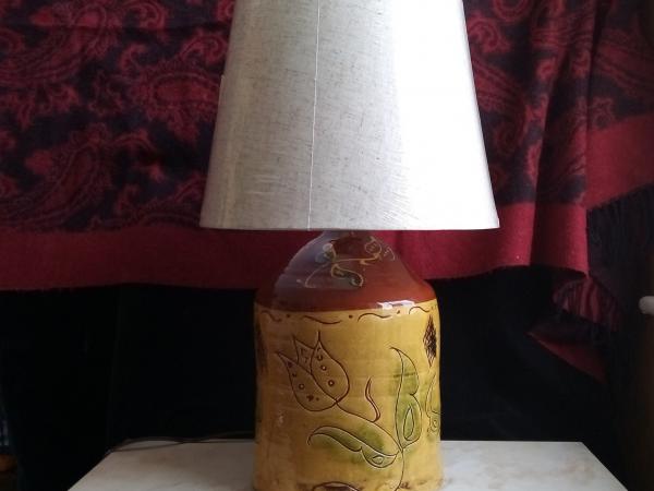 Hamelin Redware Lamp with Tulip Decorations