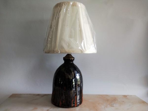 Redware Table Lamp with Lampshade (Optional) and Gray Accents