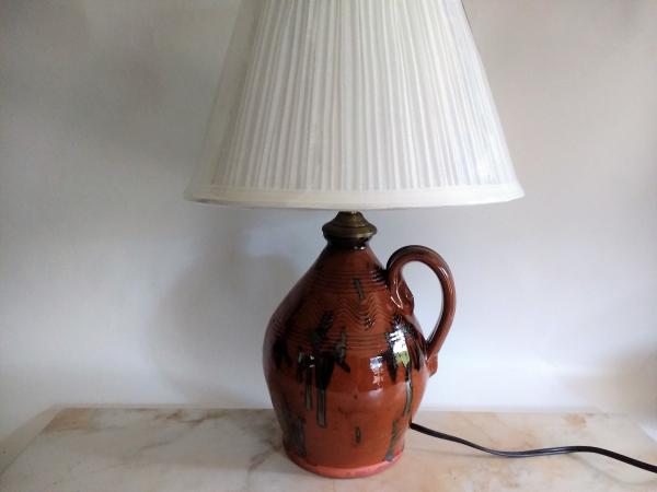 Redware Table Lamp with Black Drip Accents