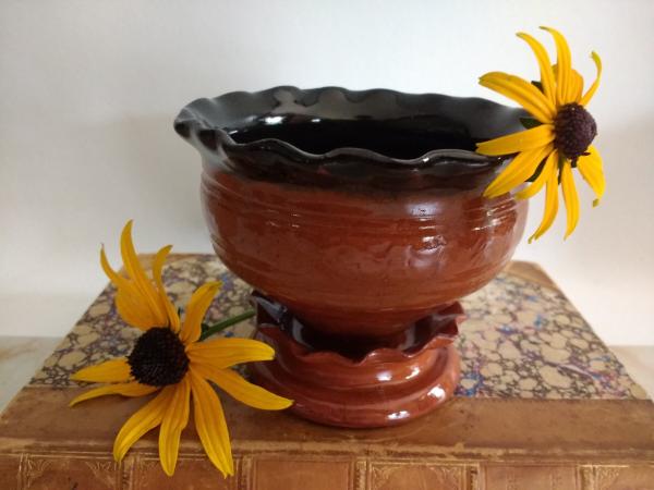 Redware Salt Cellar or Spice Bowl with Fluted Rim