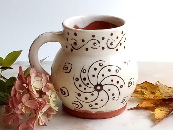 Redware Mug for Ice or Tea Stamped with a Black Slip Pattern