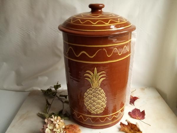 Redware Paper Towel Holder with Sgraffito Pineapple Motif