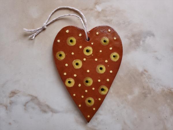 Redware Heart Ornament with Slip Decoration