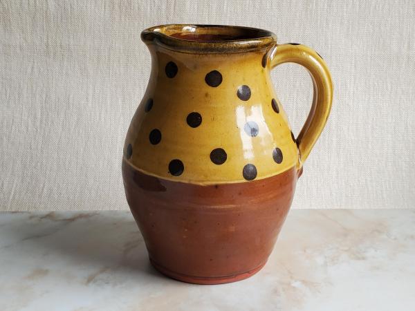 Redware Pitcher with Black Polka Dots