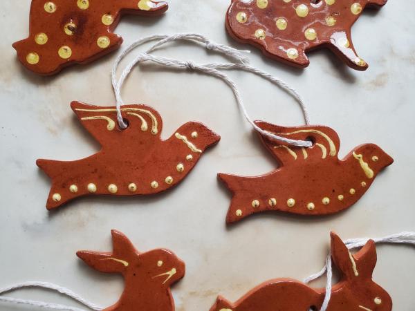 Redware Dove Ornaments with Slip Decoration