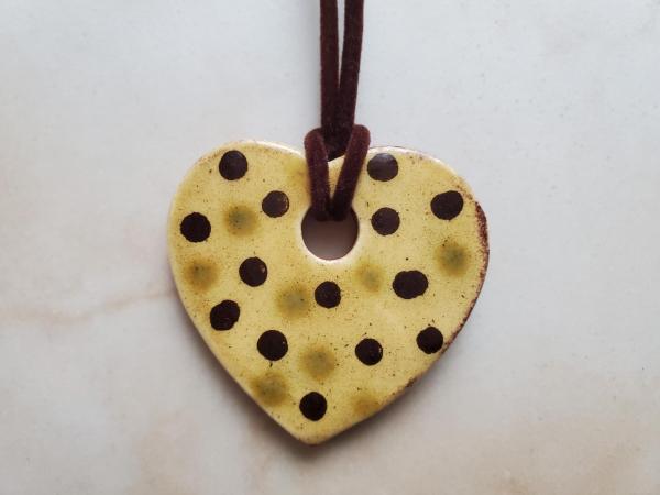 Redware Mini Heart Necklace with Black and Green Slip Dots