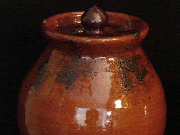 Custom Order Pied Potter Hamelin Redware 10" Jar, Spangles