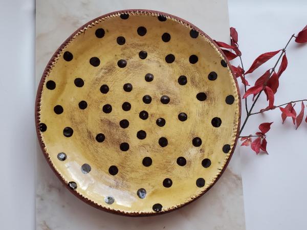 Redware Plate with Black Polka Dots Pattern by Kulina Folk Art