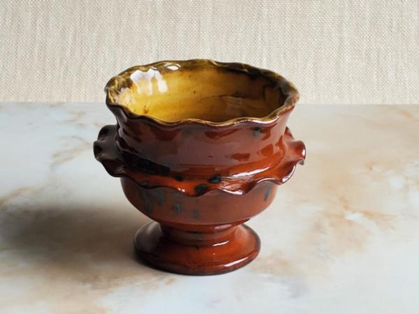 Redware Salt Cellar or Spice Bowl with Fluted Rim